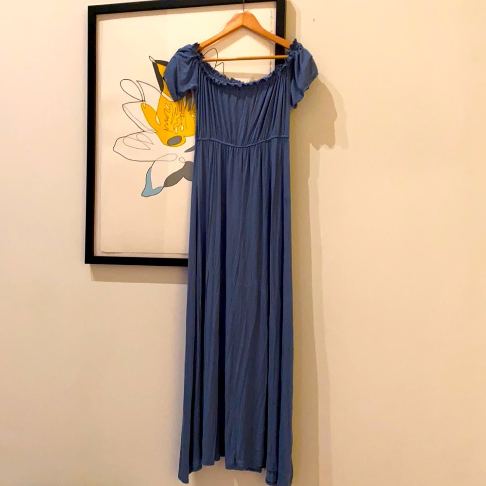 Romantic off the shoulder cornflower blue cotton dress